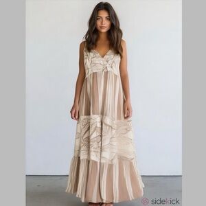 Anthropologie Luna loose beige printed summer feminine  dress  Beige Midi